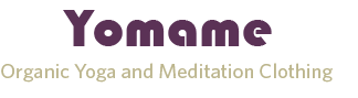 Yomame text with tagline - organic yoga and meditation clothing