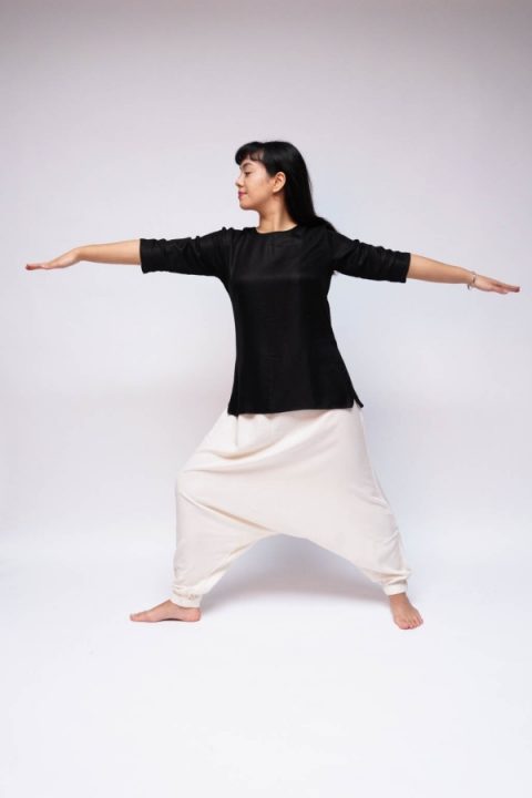Yomame Harem Pants Warrior Pose